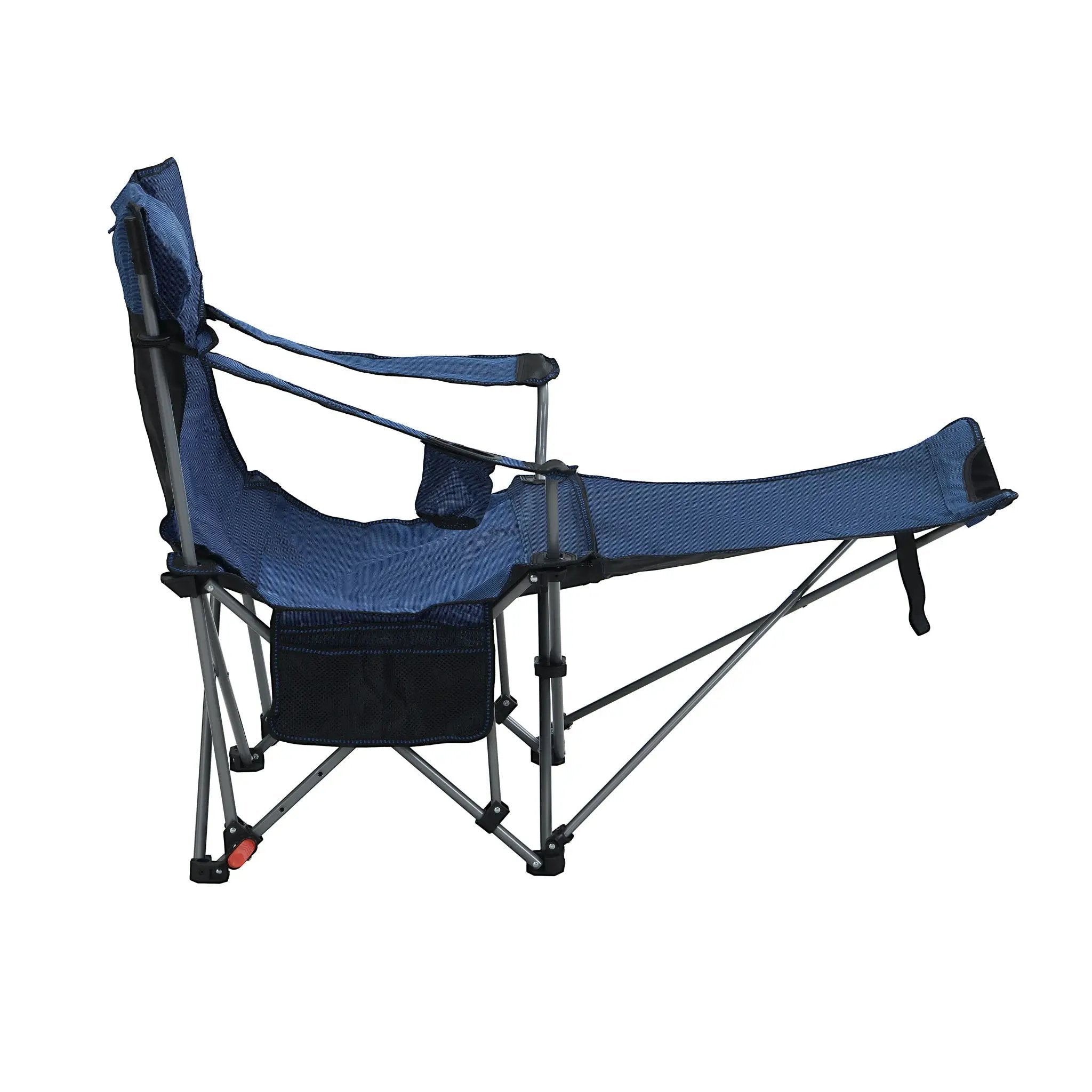 Outdoor Camping Chair With 3 Level Reclining, Side Pockets & Cup Holder, Folding With Carry Bag - Dark Blue by HouseOfZazla