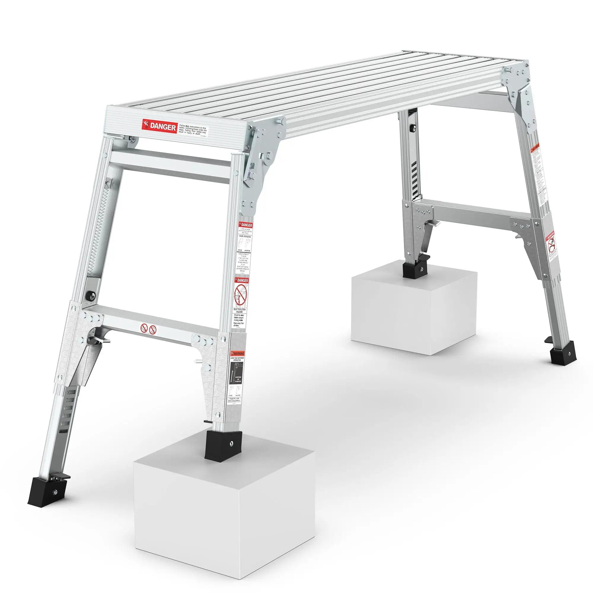Aluminum Work Platform Large Size Step Stool Folding Portable Work Bench 40" Width Telescopic Feet Height Adjustable - Gray by HouseOfZazla