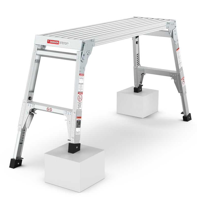Aluminum Work Platform Large Size Step Stool Folding Portable Work Bench 40" Width Telescopic Feet Height Adjustable - Gray by HouseOfZazla