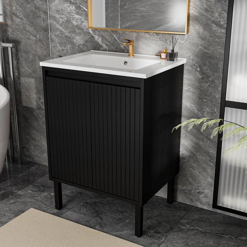 Bathroom Vanity With Ceramic Sink, Floor-Standing Design, Soft-Closing Drawers by Unique Piece Furniture