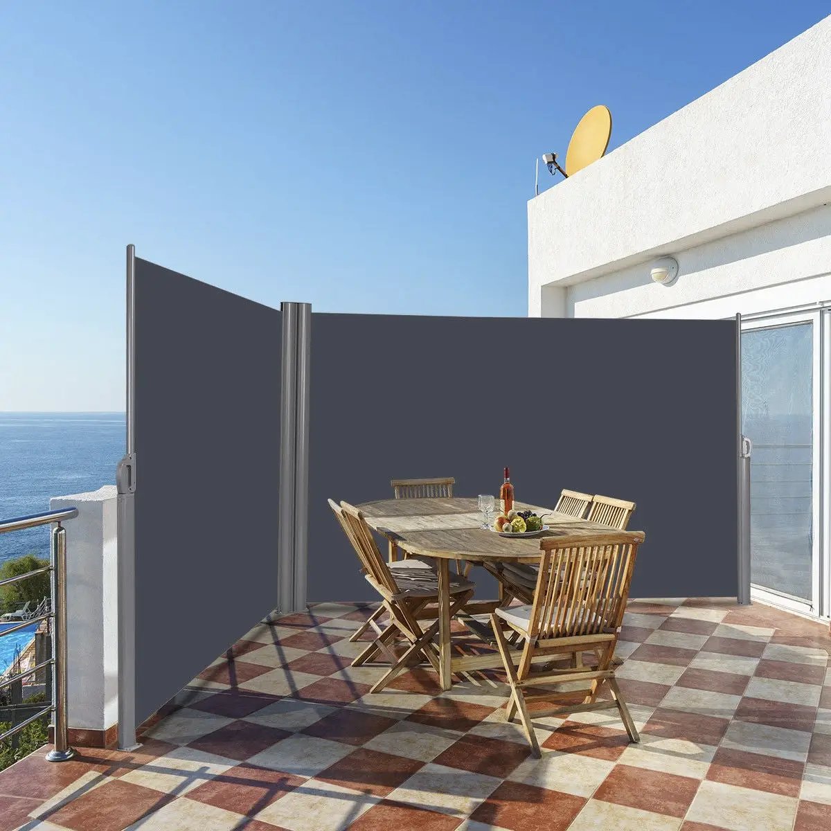 237 x 63 Inch Patio Retractable Double Folding Side Awning Screen Divider by DirectDeals