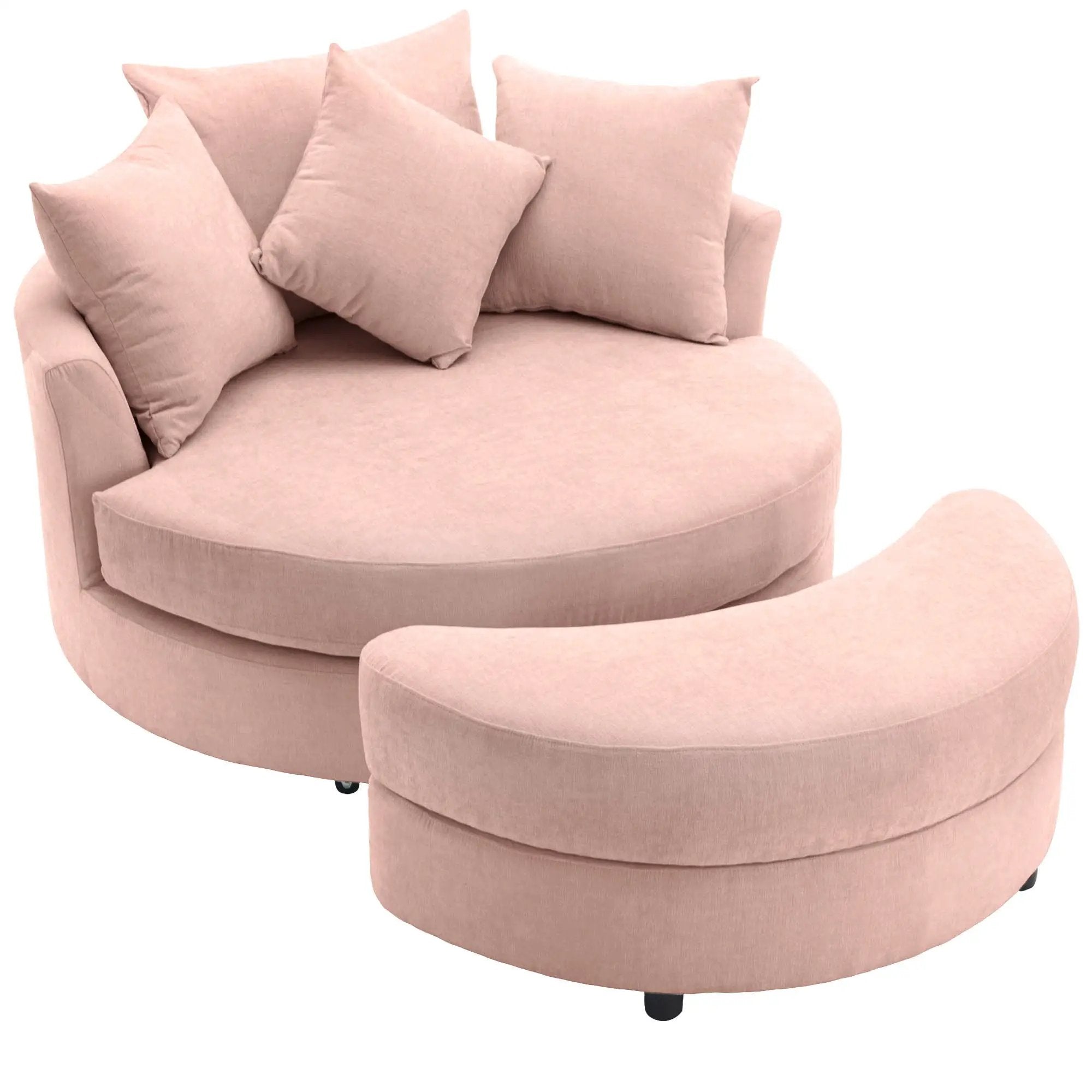360° Swivel Accent Barrel Chair With Storage Ottoman & 4 Pillows, Modern Leisure Chair Round Accent For Living Room by Unique Piece Furniture