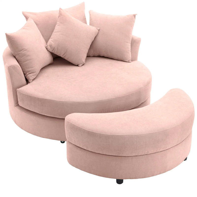 360° Swivel Accent Barrel Chair With Storage Ottoman & 4 Pillows, Modern Leisure Chair Round Accent For Living Room by Unique Piece Furniture