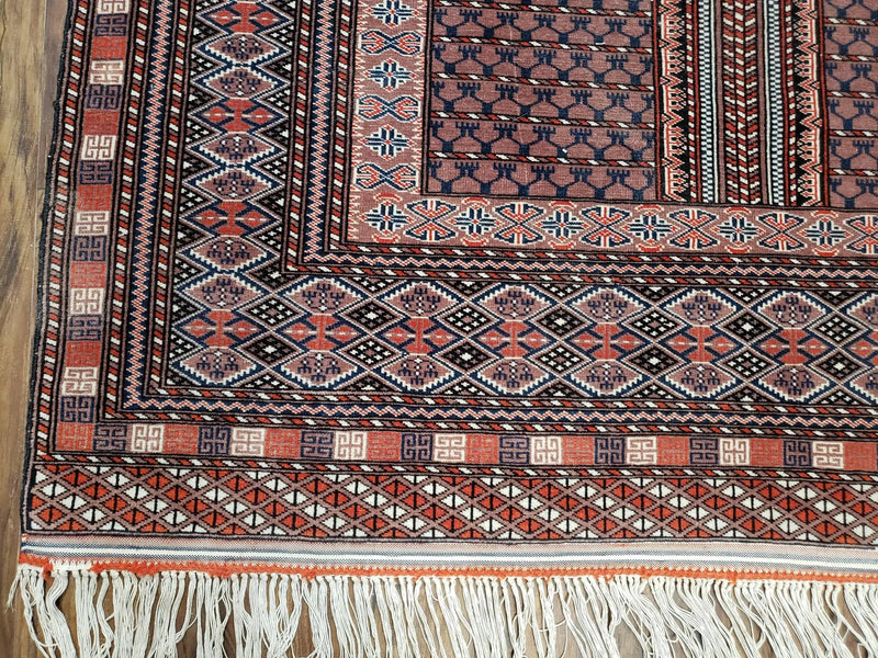 Vintage Turkoman Bokhara Rug 4x6, Four Seasons Pakistan Bukhara Turkmen Engsi Yamud Carpet, Fine Tribal Rug, Wool, Hand-Knotted, Brown, Nice by Jewel Rugs