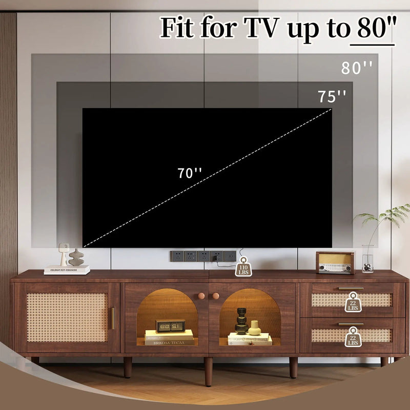 TV Stand With App-Controlled LED Lights, 2 Drawers & Door Storage by HouseOfZazla