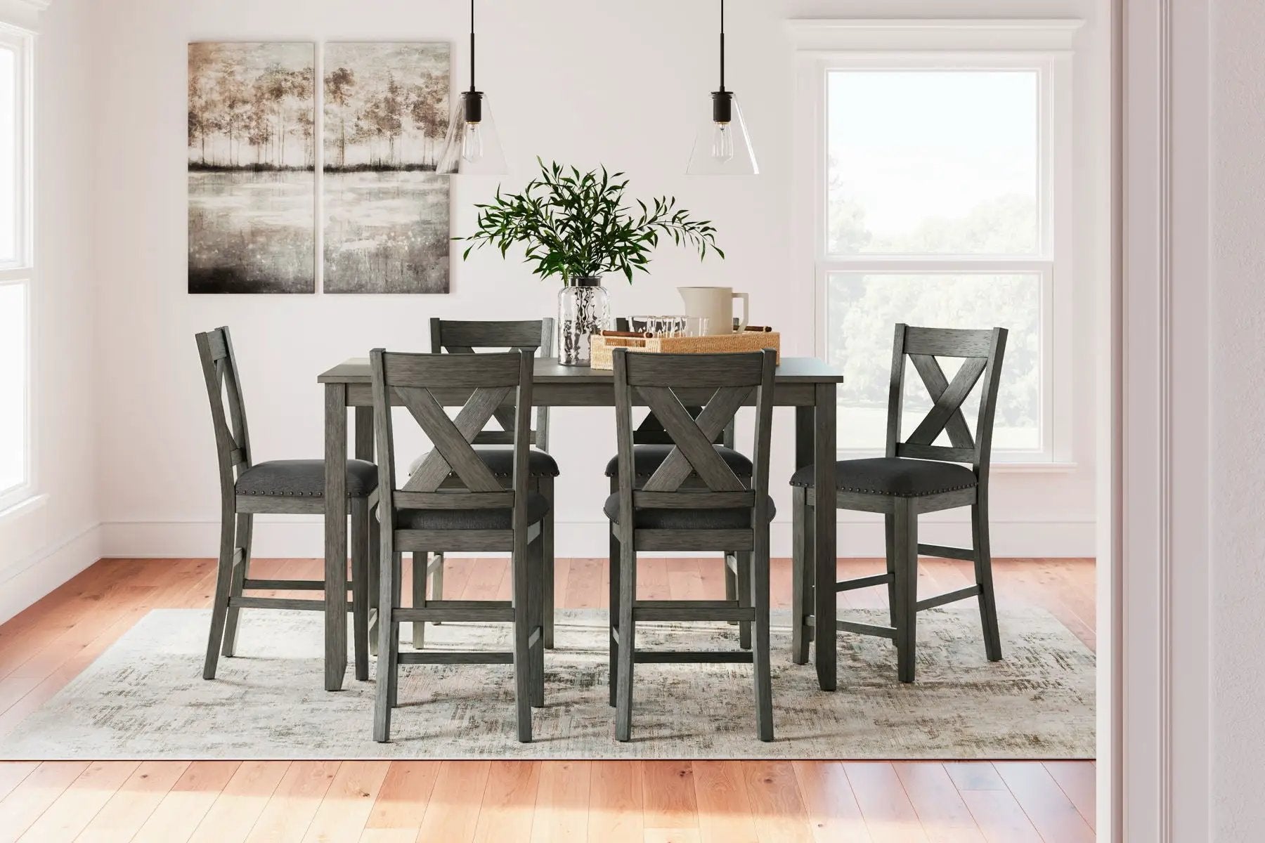 Caitbrook - Rect Drm Counter Table Set (Set of 7) - Gray by Unique Piece Furniture