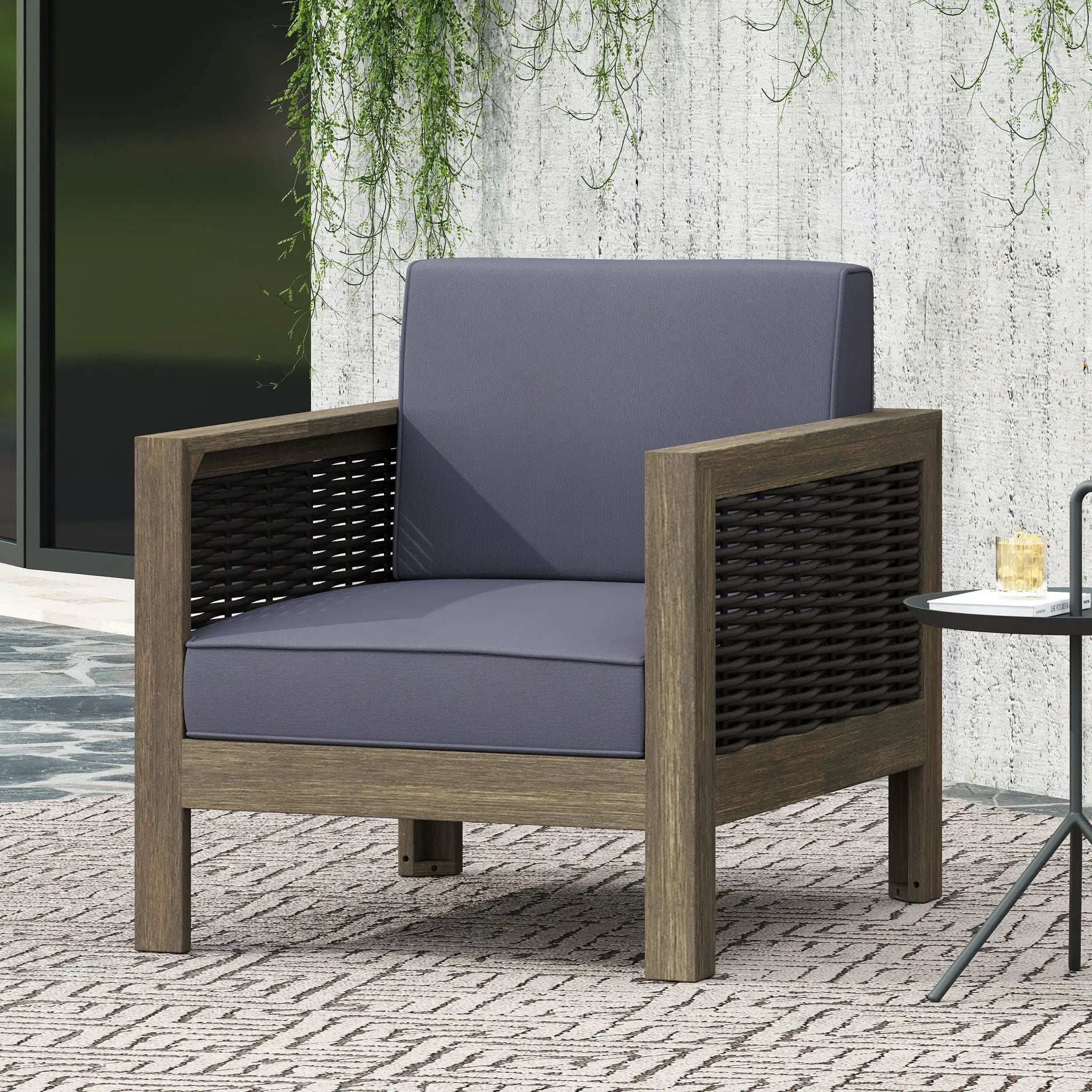 Outdoor Acacia Wood Club Chair With Wicker Accents by HouseOfZazla