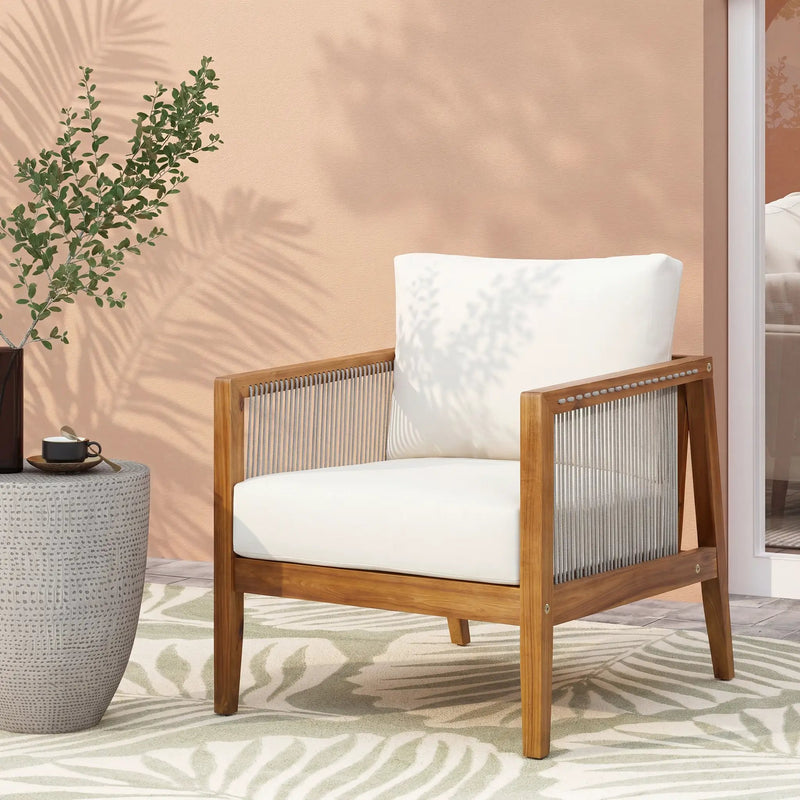 Outdoor Club Chair (Set of 1) - Acacia Wood Frame with Rope Back by HouseOfZazla