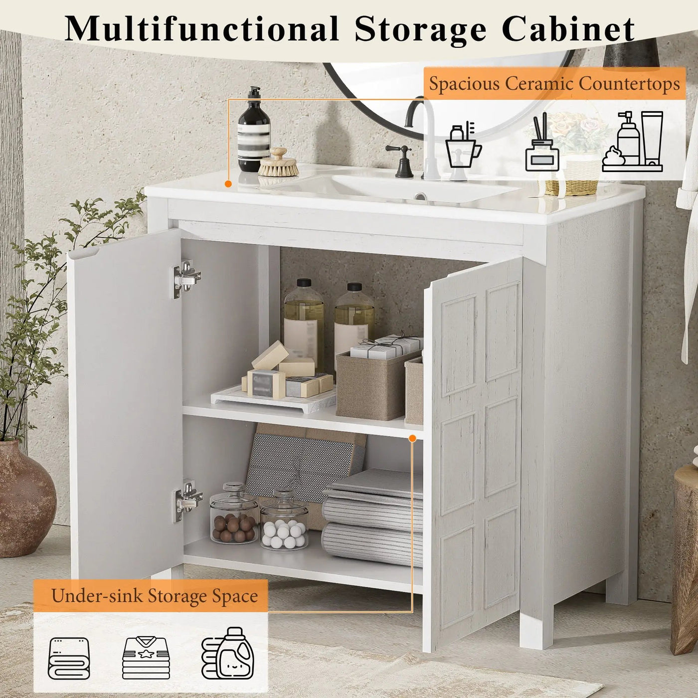 Bathroom Vanity Organizer With Sink, Combo Cabinet Set, Bathroom Storage Cabinet by Unique Piece Furniture