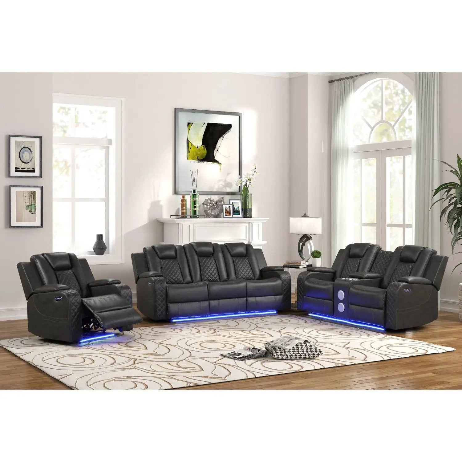 Benz - Power Recliner Set With LED Lighting And USB Charging by HouseOfZazla