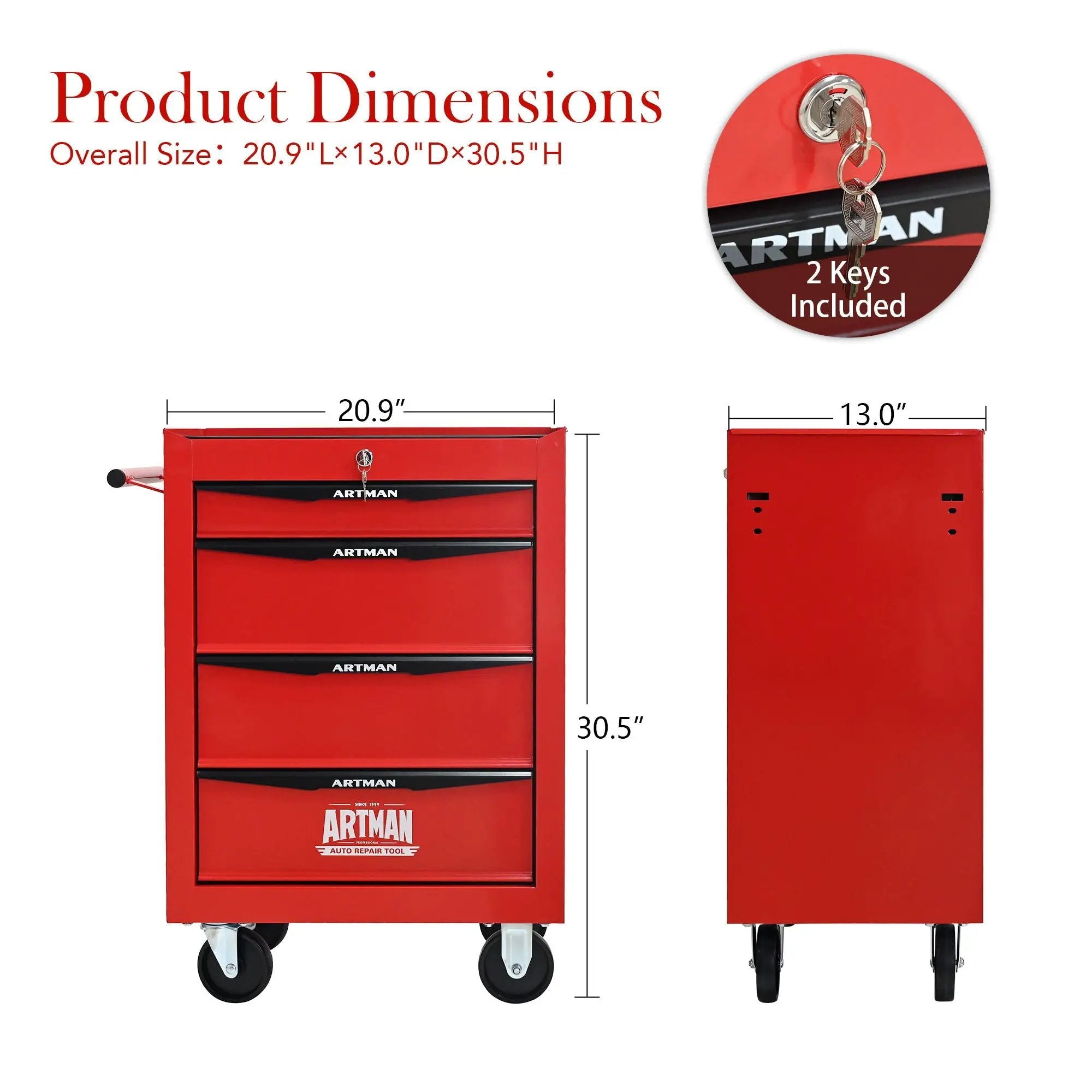 Rolling Metal Tool Chest With Drawers, Steel Storage Cabinet With Ball Bearing Slides by HouseOfZazla