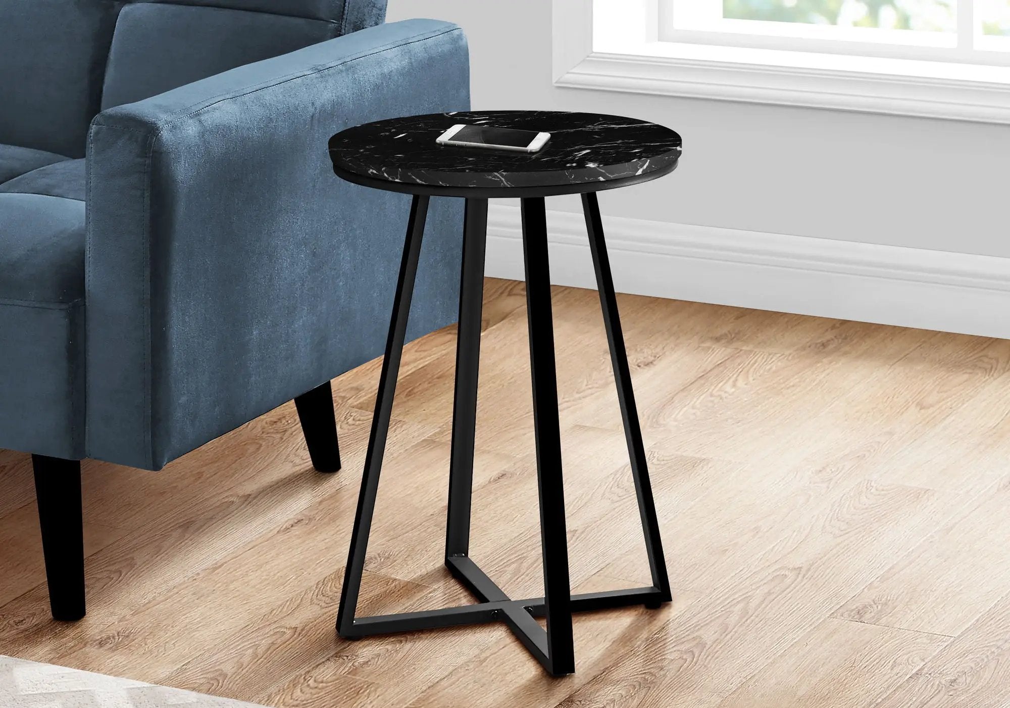 Accent Table, Side, Round Marble Look Contemporary & Modern - Black by Unique Piece Furniture