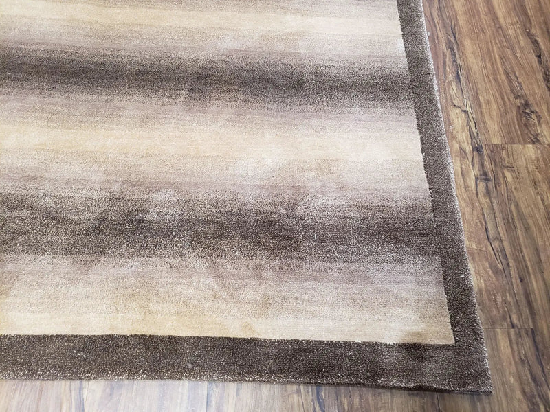 Vintage Safavieh Tibetan Indian Rug 6x9, Nepal Rug, Handmade, Striped Rug, Brown & Beige, 6x9 Oriental Carpet, Wool, Soft by Jewel Rugs