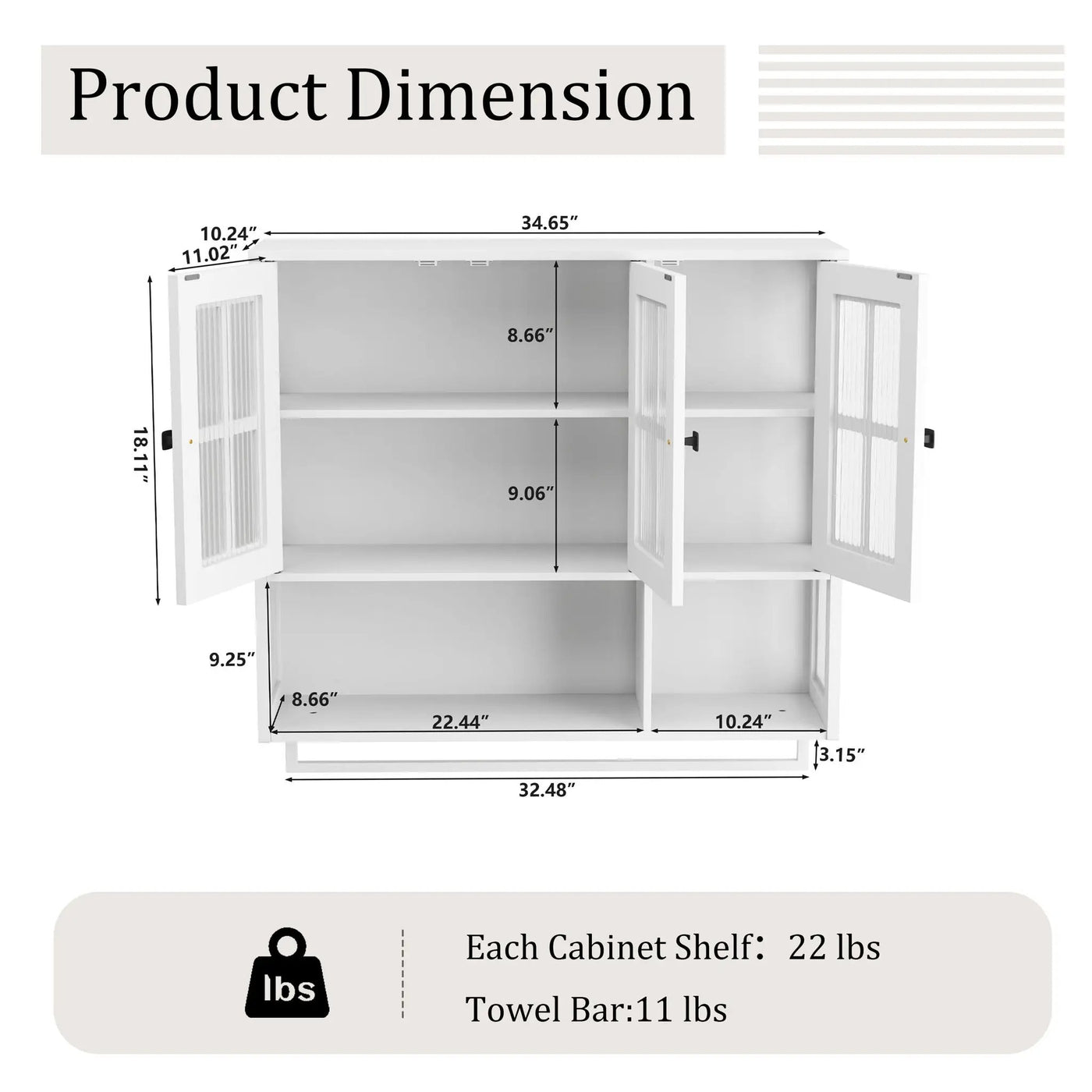 3 Door Wall Cabinet With Glass Door And Towel Bar by HouseOfZazla