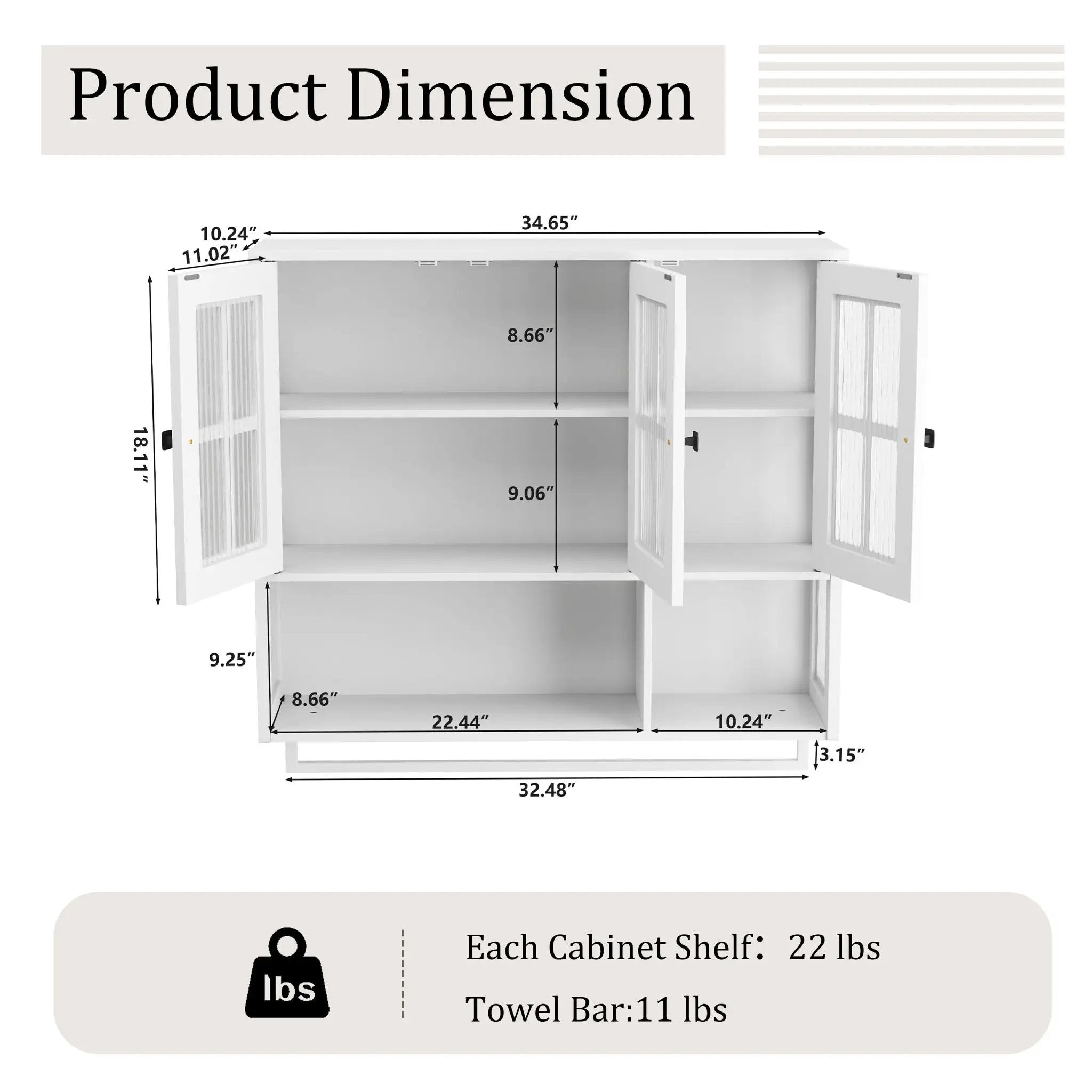 3 Door Wall Cabinet With Glass Door And Towel Bar by HouseOfZazla