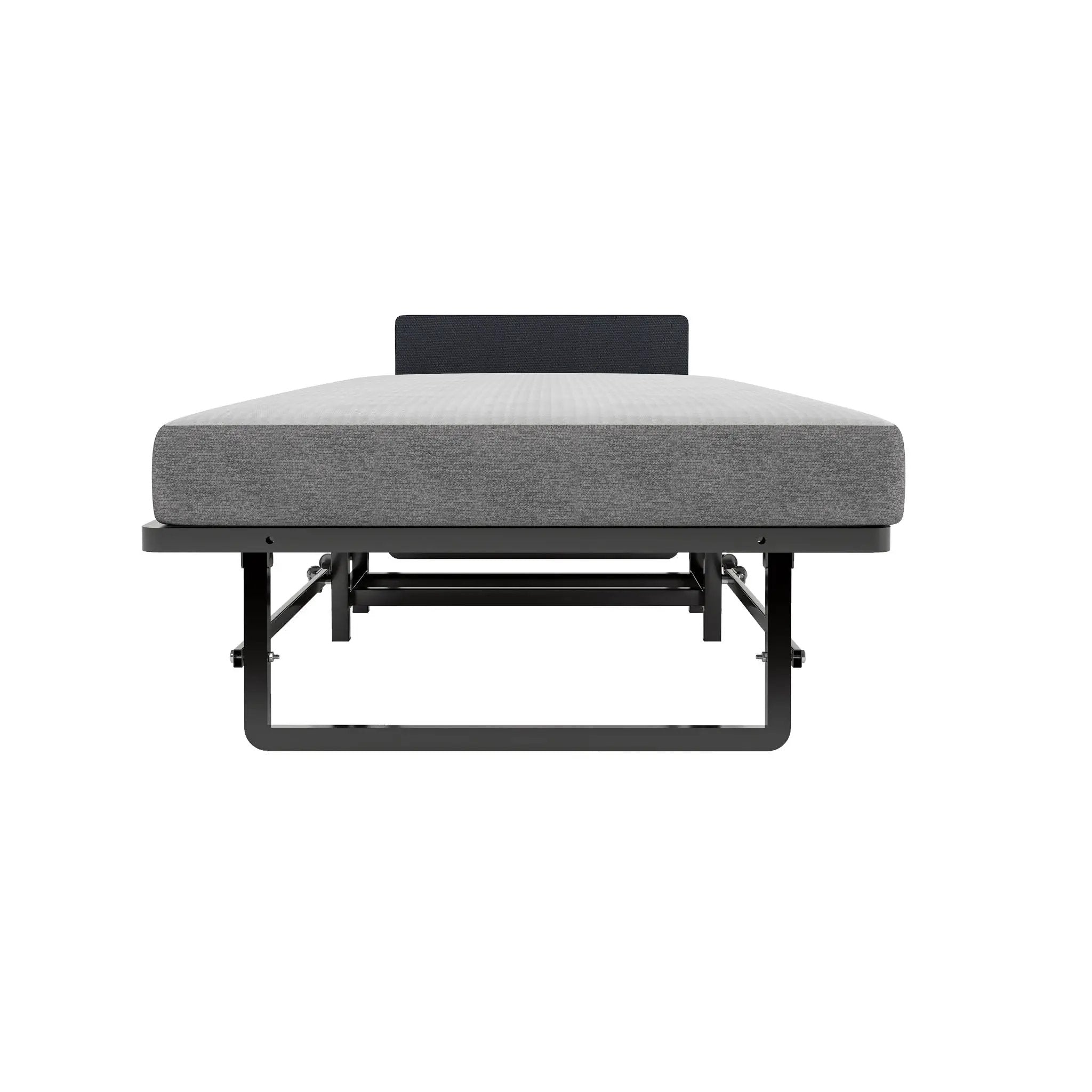 Modern Metal Folding Bed Frame With Foam Mattress, Easy Storage & Mobility - Black by Unique Piece Furniture