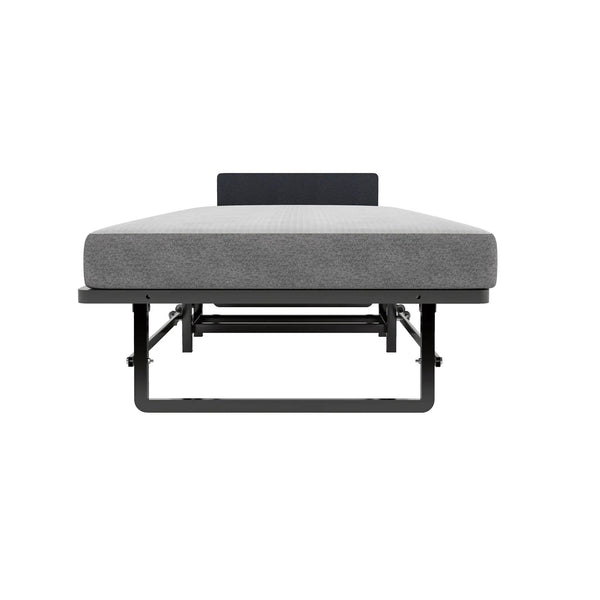 Modern Metal Folding Bed Frame With Foam Mattress, Easy Storage & Mobility - Black