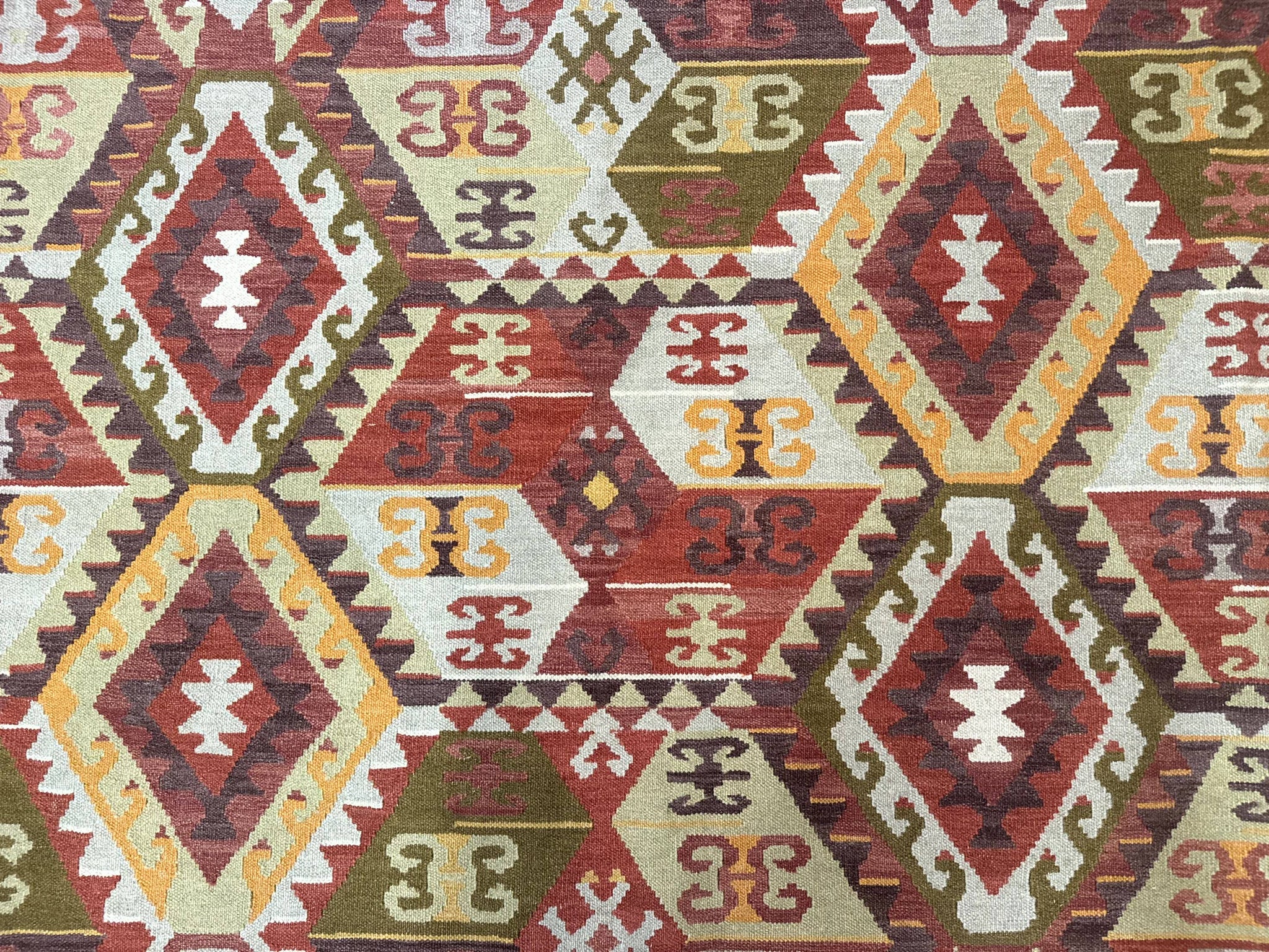 Turkish Kilim Rug 8x10, Geometric Design, Large Kilim Carpet by Jewel Rugs