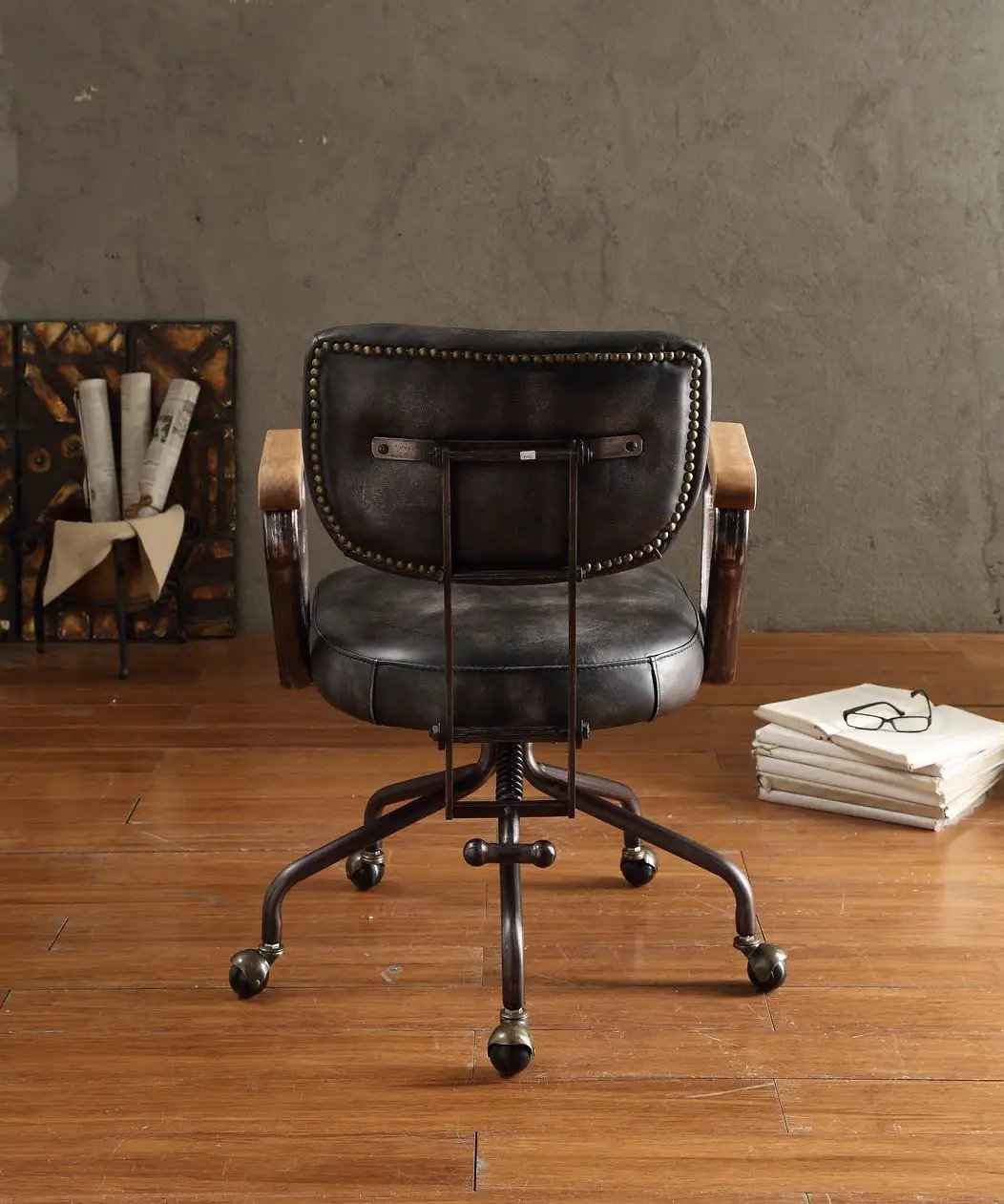 Hallie - Top Grain Leather Office Chair - Vintage Black by HouseOfZazla