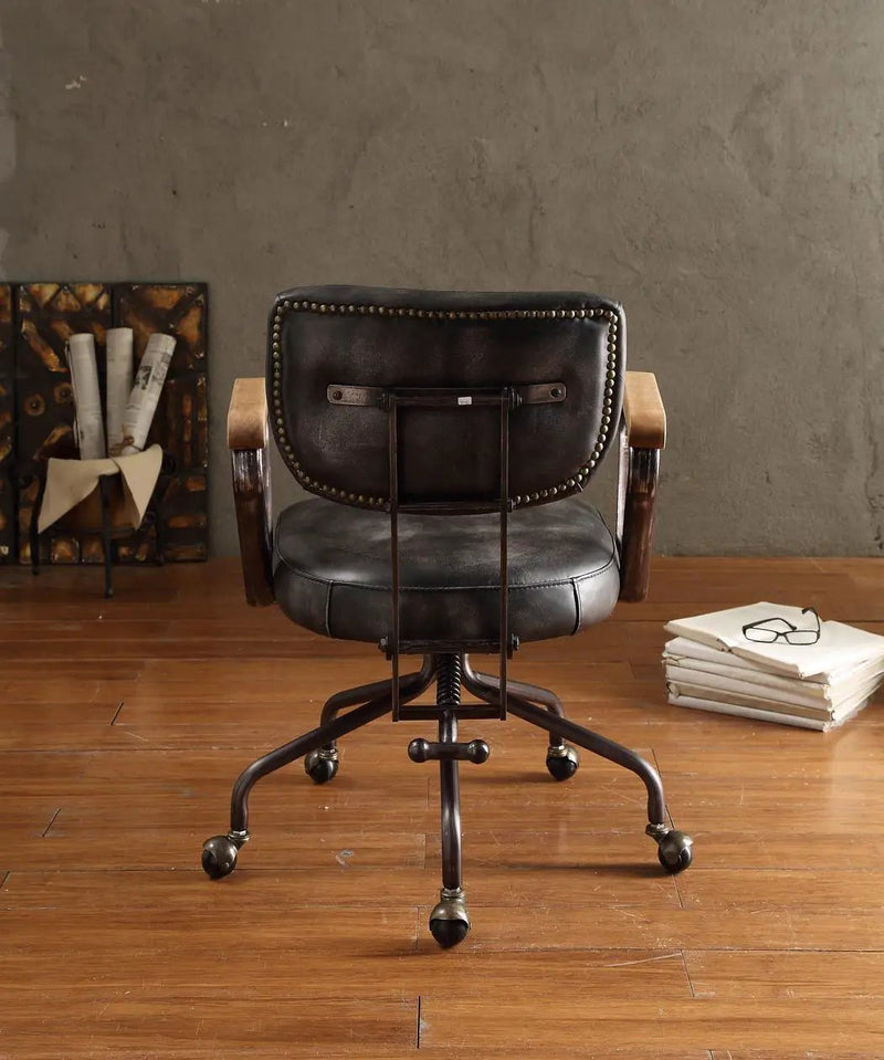 Hallie - Top Grain Leather Office Chair - Vintage Black by HouseOfZazla