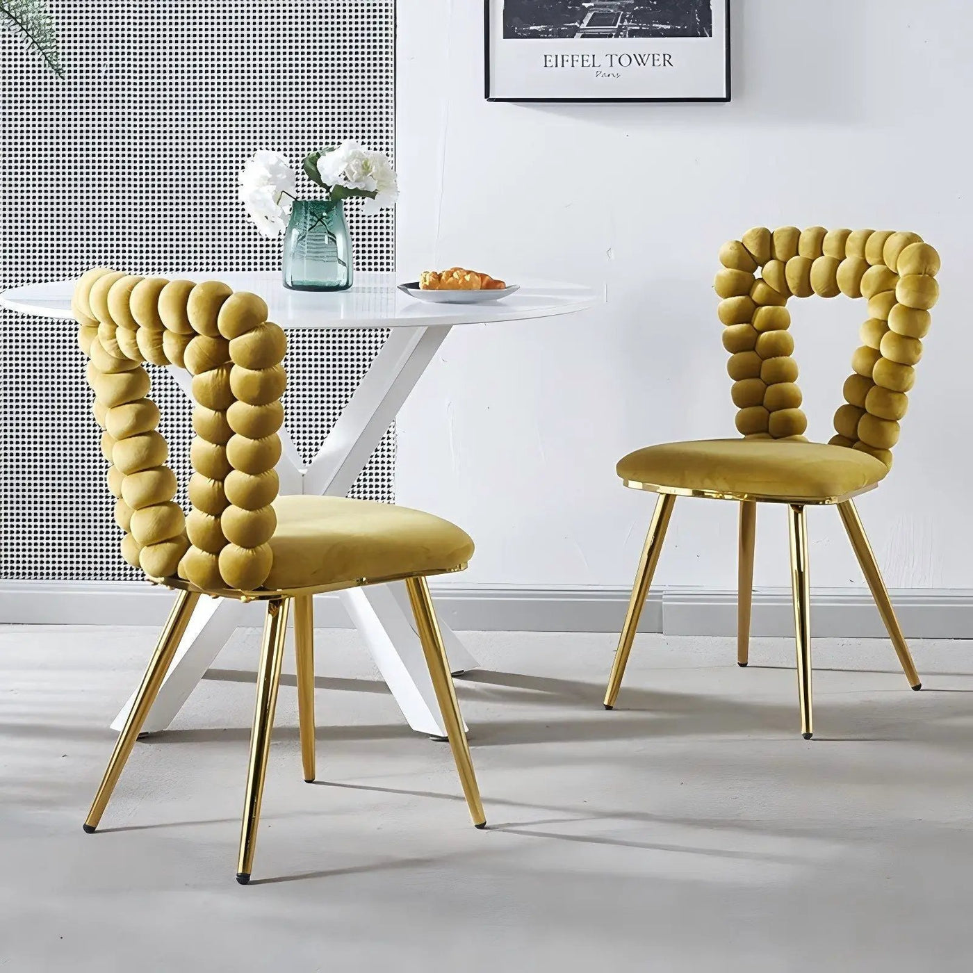 Modern Chair With Iron Tube Legs, Soft Cushions And Comfortable Backrest, Suitable For Dining Room, Living Room, Cafe, Hairball Back by Unique Piece Furniture