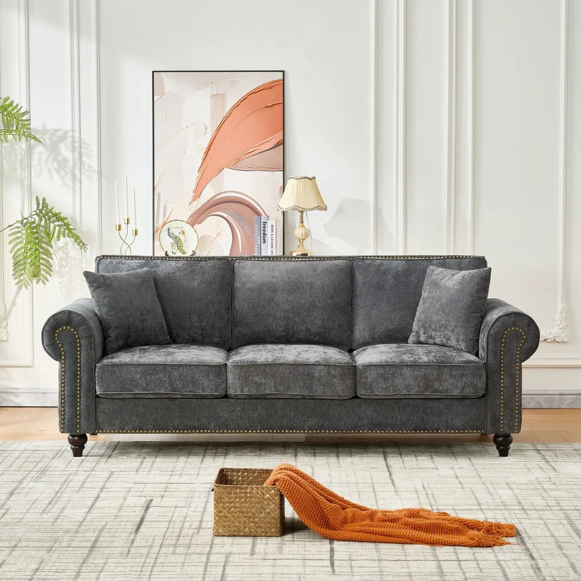 3 Seater Sofa With Tufted Upholstery, Rolled Arms, Nailhead Trim by Unique Piece Furniture