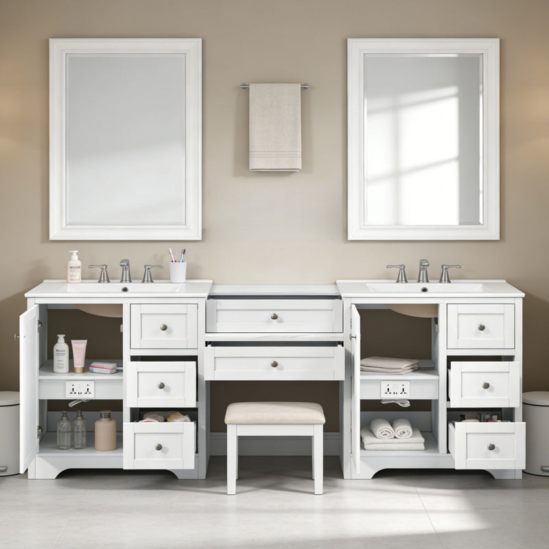 Double Sink Bathroom Vanity With Countertop, 2 Ceramic Sinks, 6 Drawers by HouseOfZazla