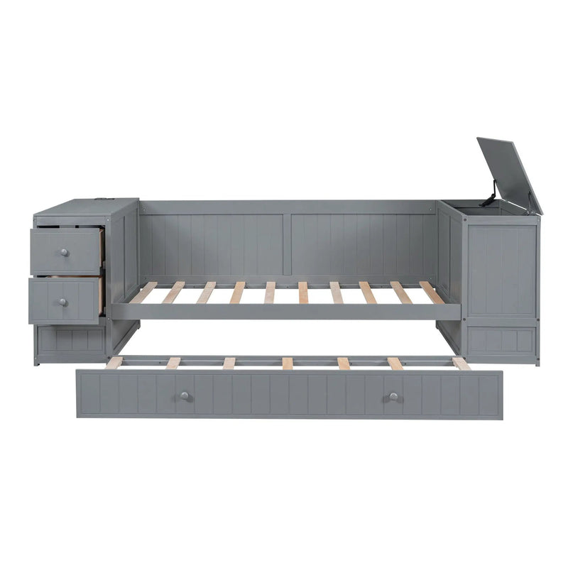 Daybed With Storage Arms, Trundle And Charging Station
