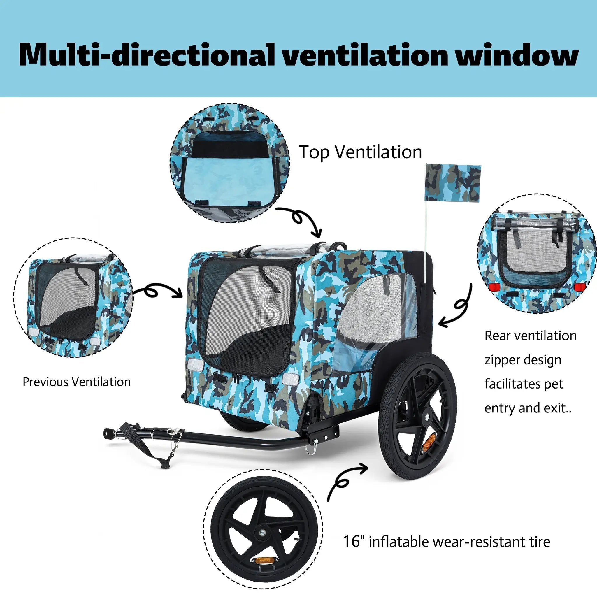 Outdoor Heavy Duty Collapsible Pet Bike Trailer with 16-Inch Wheels by HouseOfZazla