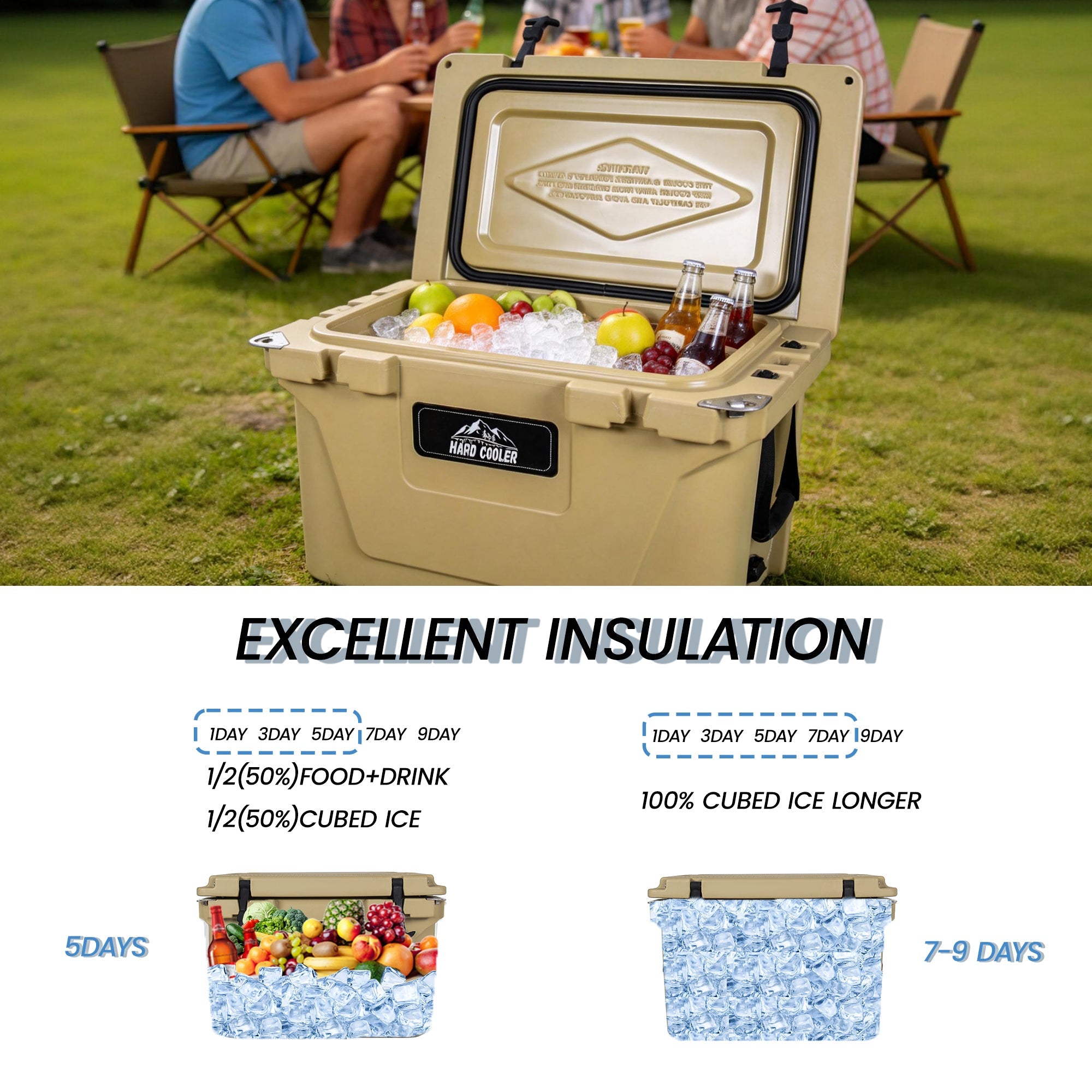 50 Quart Khaki Cooler, Ultra-Light Insulated Ice Chest by HouseOfZazla