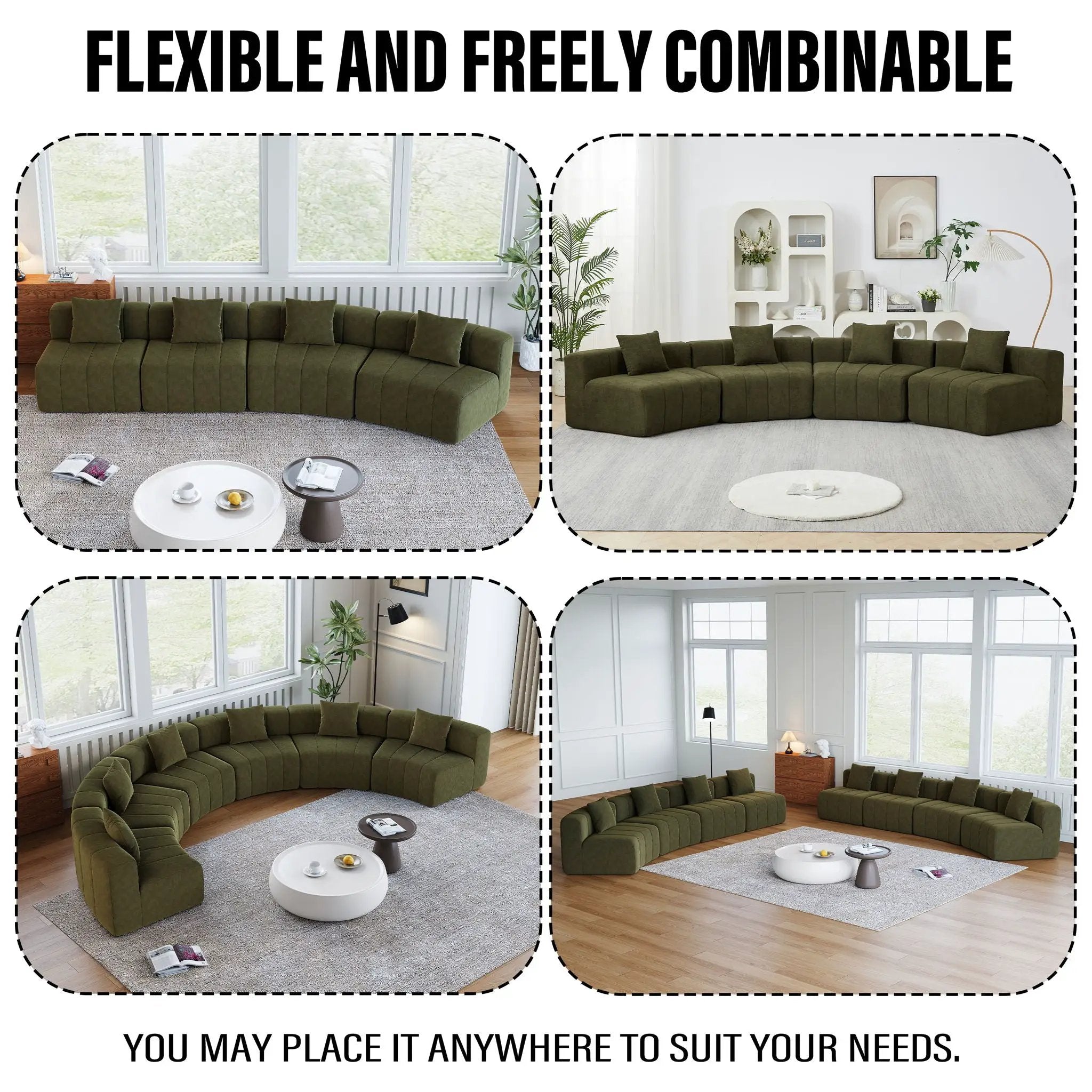 Modular Sectional Sofa With 2 Pillows, Symmetrical Design by HouseOfZazla