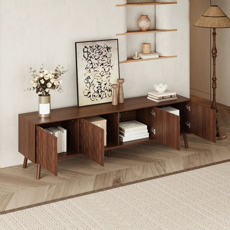 TV Stand With Soft Closing Hinges And Cable Management - Walnut by HouseOfZazla
