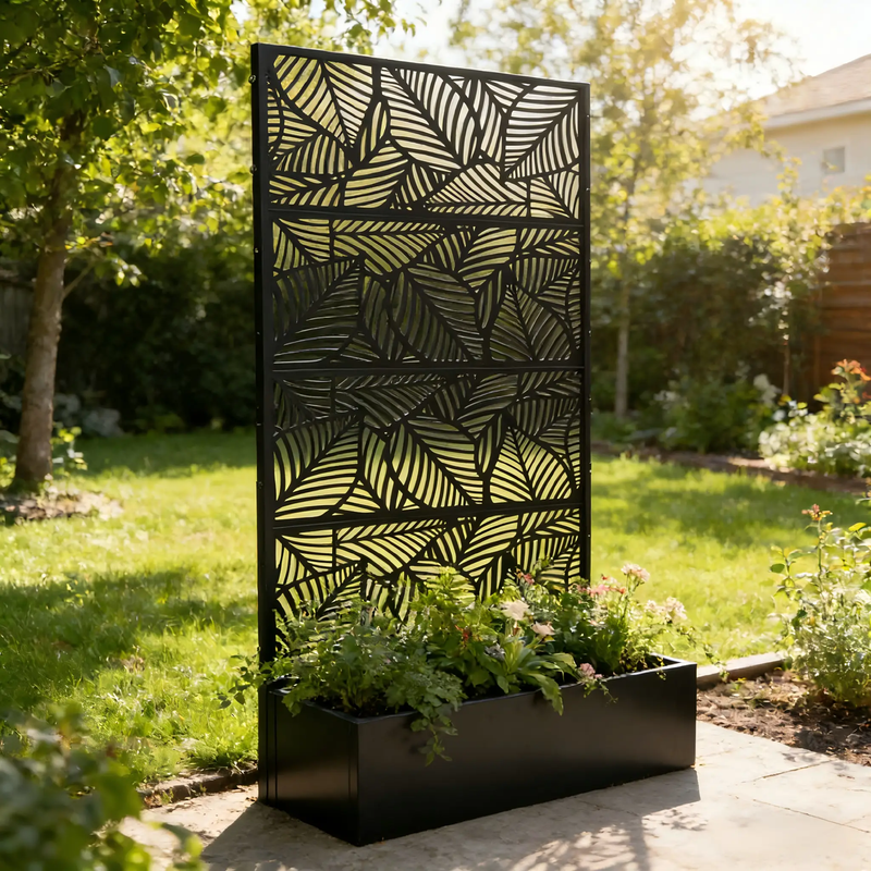 70.87" H × 46.06" W Leaf Pattern Privacy Screen with Planter Box by HouseOfZazla