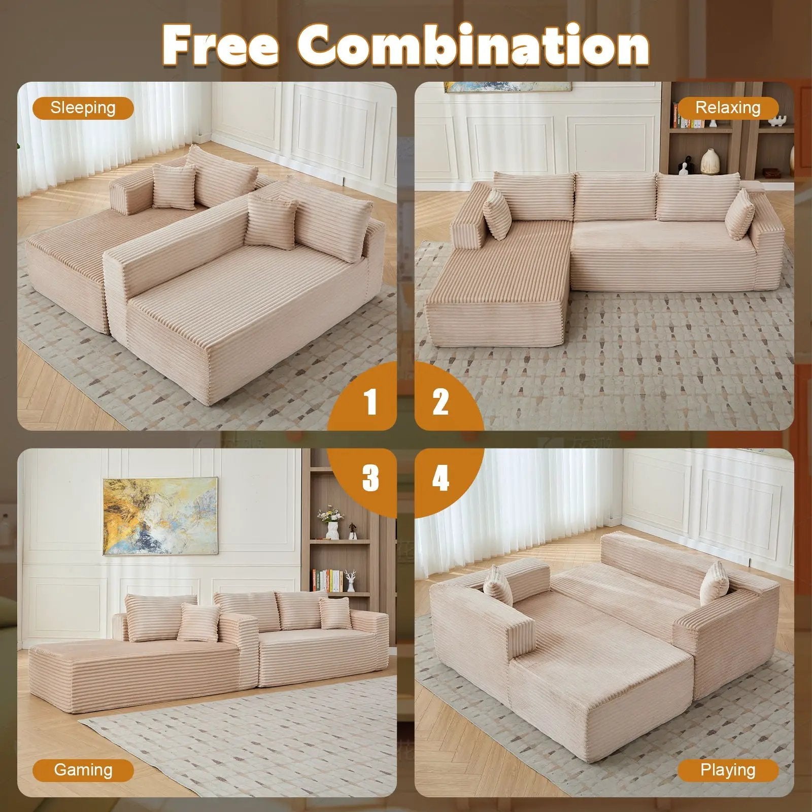 Compression Sectional Couch With Comfy Chaise, Boneless L Shape Sofa With Deep Seat by Unique Piece Furniture