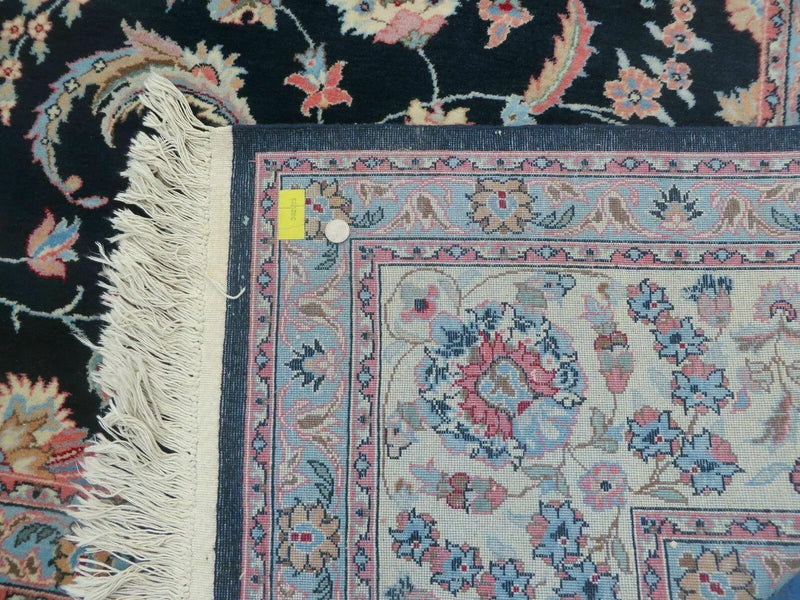 Large Indo Persian Rug 10x14, Wool Hand-Knotted Carpet, Navy Blue Ivory by Jewel Rugs