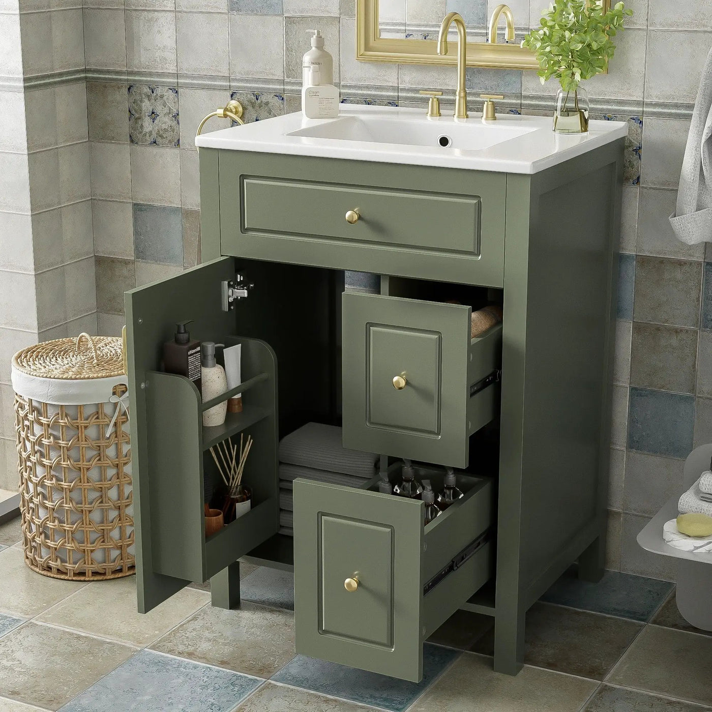 Elegant Bathroom Vanity With Ceramic Sink, Soft Close Doors And Drawers, Double Storage Racks by Unique Piece Furniture