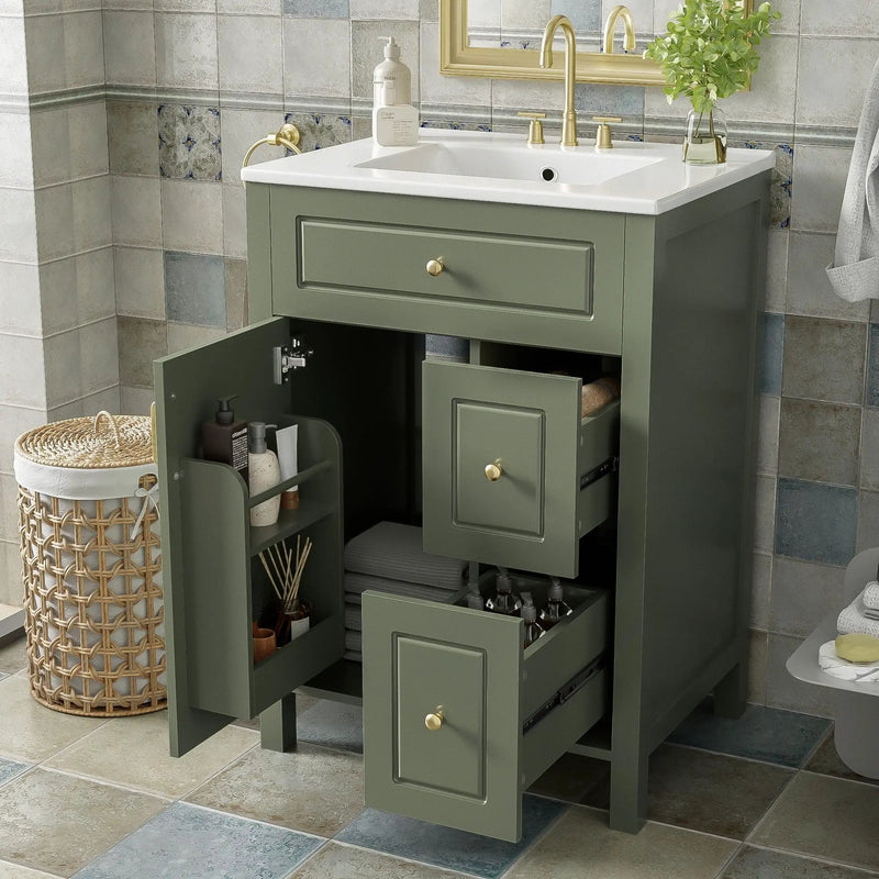 Elegant Bathroom Vanity With Ceramic Sink, Soft Close Doors And Drawers, Double Storage Racks by HouseOfZazla