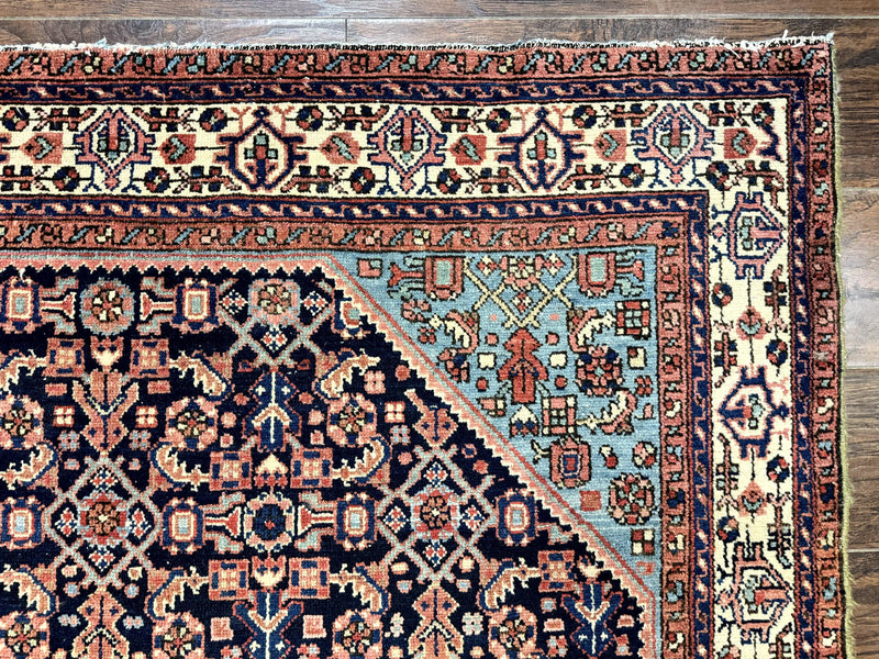 Antique Persian Rug 5 x 6.7, Navy Blue & Ivory, Handmade Persian Wool Carpet, Hamadan Angelas Rug by Jewel Rugs