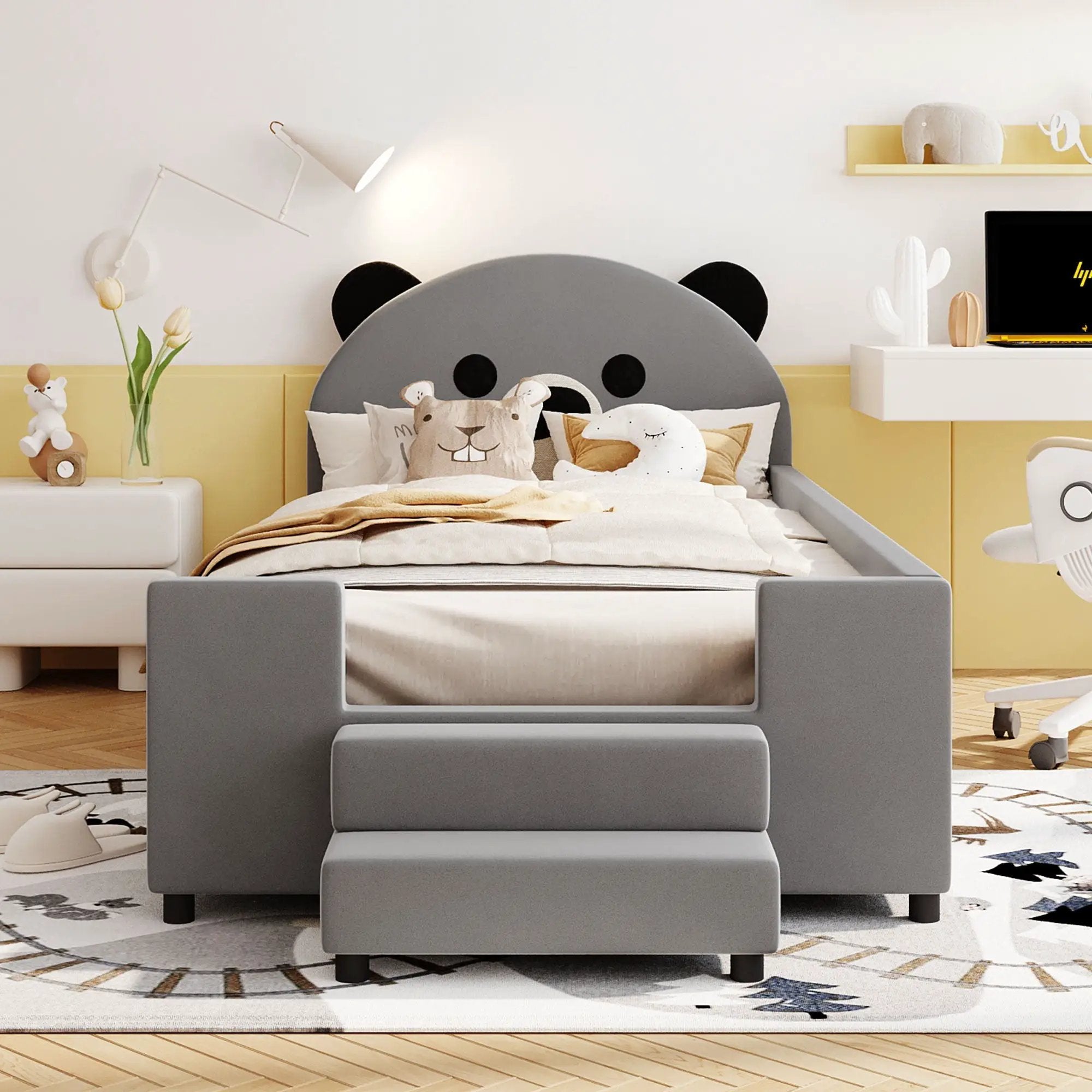 Upholstered Daybed With Bear Shaped Headboard, Hydraulic System And Breathable Fence by Unique Piece Furniture