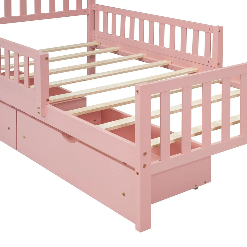 Platform Bed With Guardrails On Both Sides And 2 Storage Drawers by HouseOfZazla