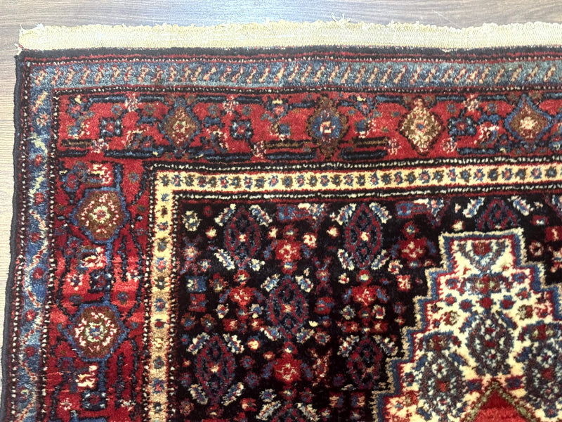 Antique Persian Kurdish Senneh Rug 4x5 Tribal Carpet Wool Geometric Medallion by Jewel Rugs
