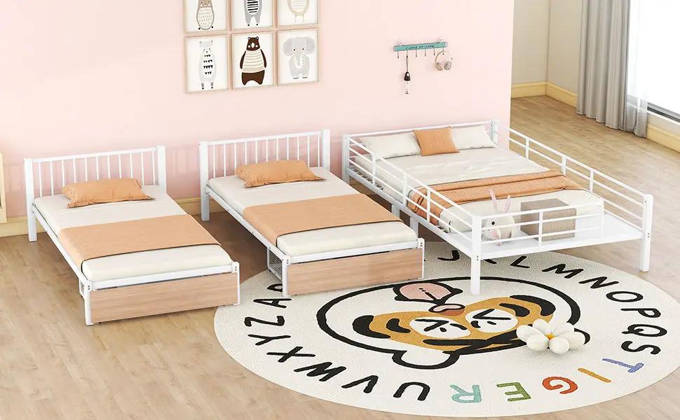 Triple Bunk Bed With Drawers, Multi-Functional Frame With Desks And Shelves In The Middle by HouseOfZazla