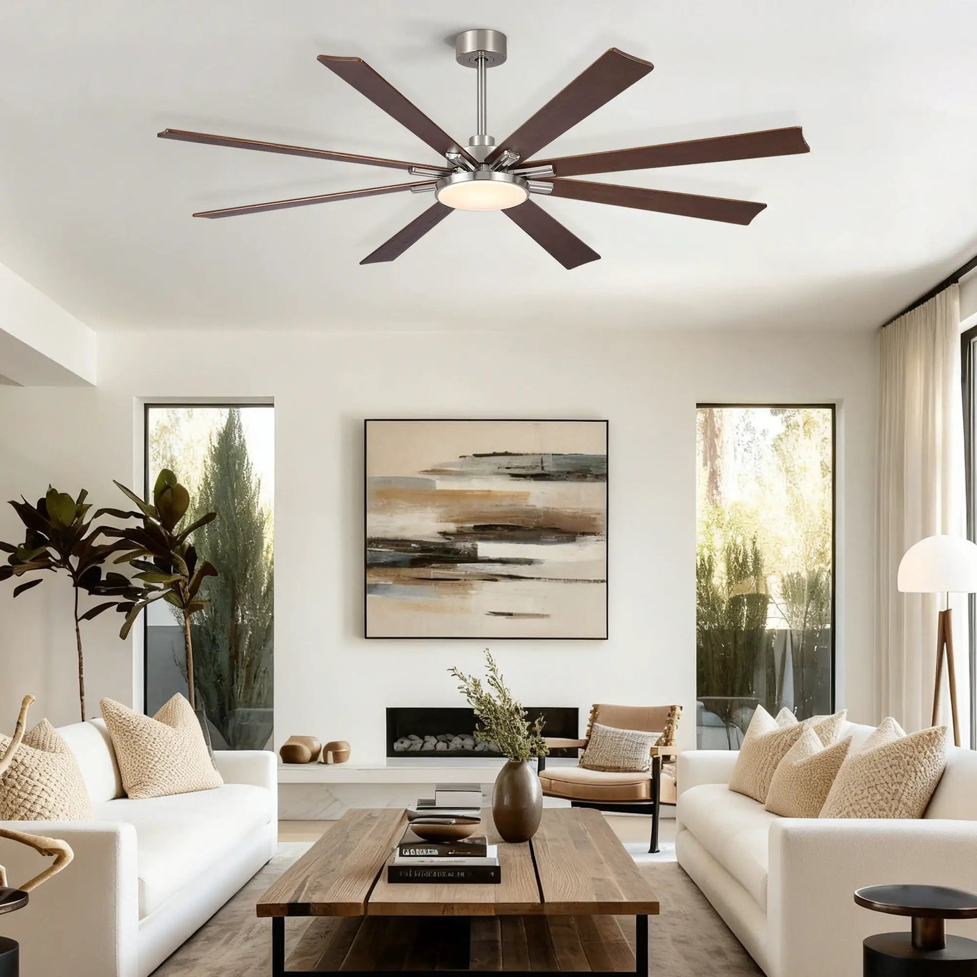 Large Ceiling Fan With Dimmable LED Light 8 Blades Remote Control, Reversible DC Motor by HouseOfZazla