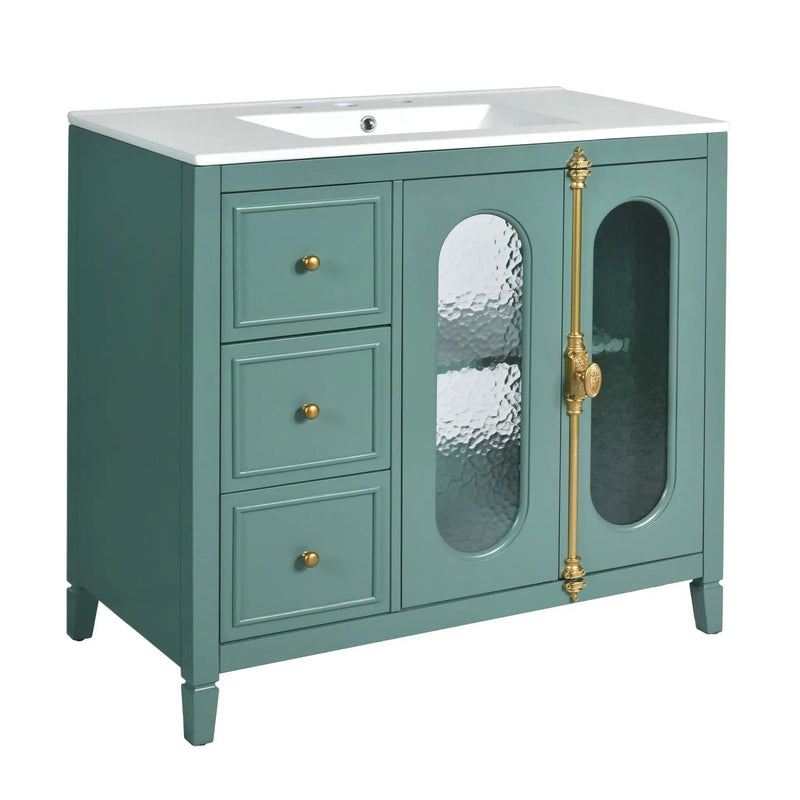 Bathroom Vanity with 3 Drawers and 2 Soft-Close Doors Cabinet - Lake Green by HouseOfZazla