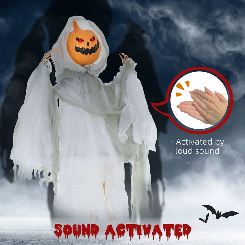 Outdoor Halloween Hanging Pumpkin Ghost with Light-Up Eyes and Sound by HouseOfZazla
