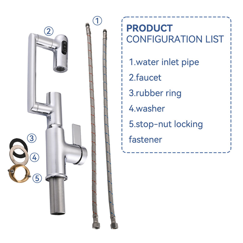 Bathroom Sink Faucet With Spray Function And Temperature Display, Anti Skid Switch, 360 Degree Rotary by HouseOfZazla