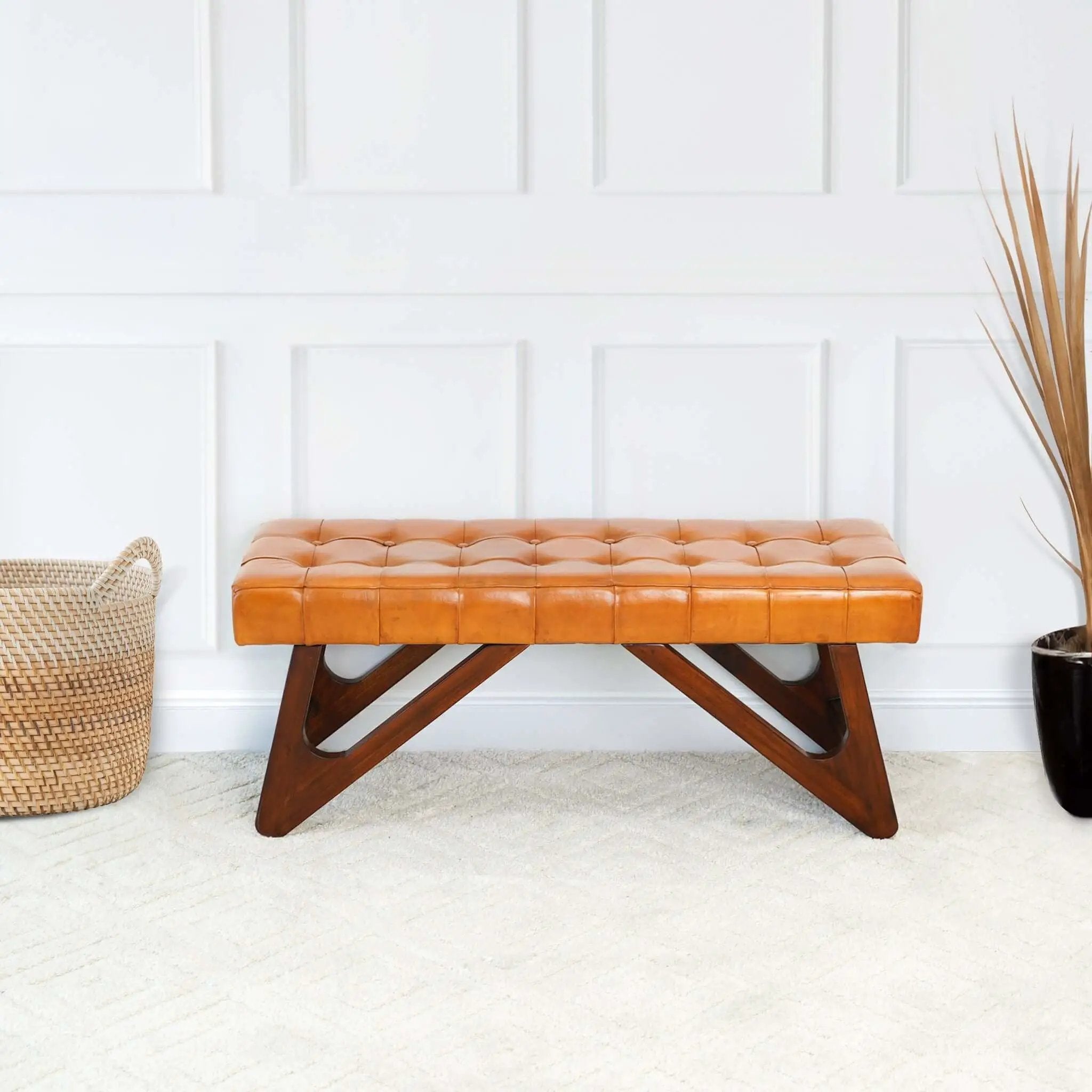 Mia - Bench With Buttons - Brown / Rustic by Unique Piece Furniture