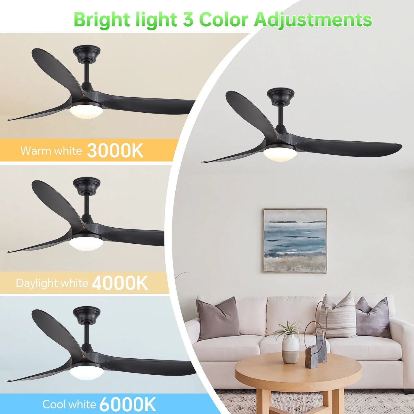 Smart Ceiling Fan With Lights, 3 Blades, Reversible Quiet DC Motor For Indoor by Unique Piece Furniture