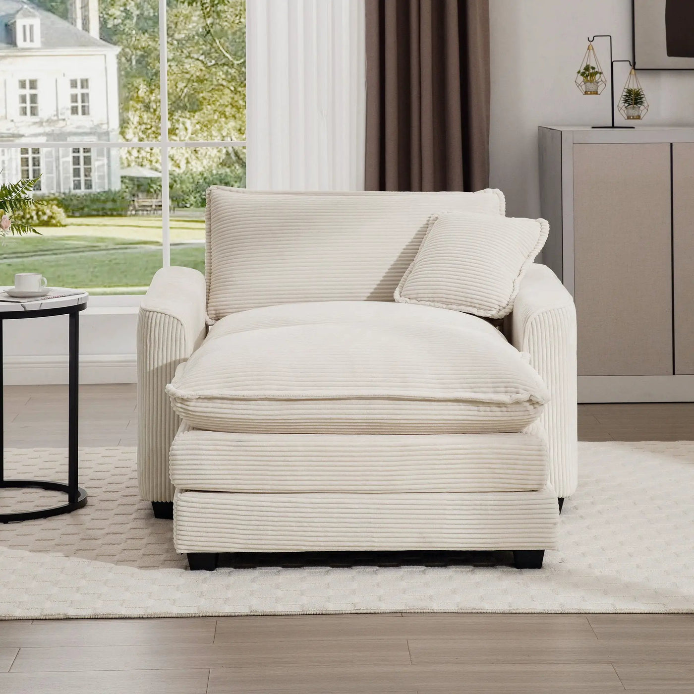 Classic Modern Comfortable Single Chair Deep Seat Sofa With Footstool by Unique Piece Furniture