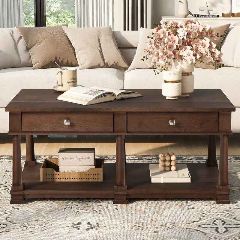 VIBE HAUS Farmhouse Wooden Coffee Table